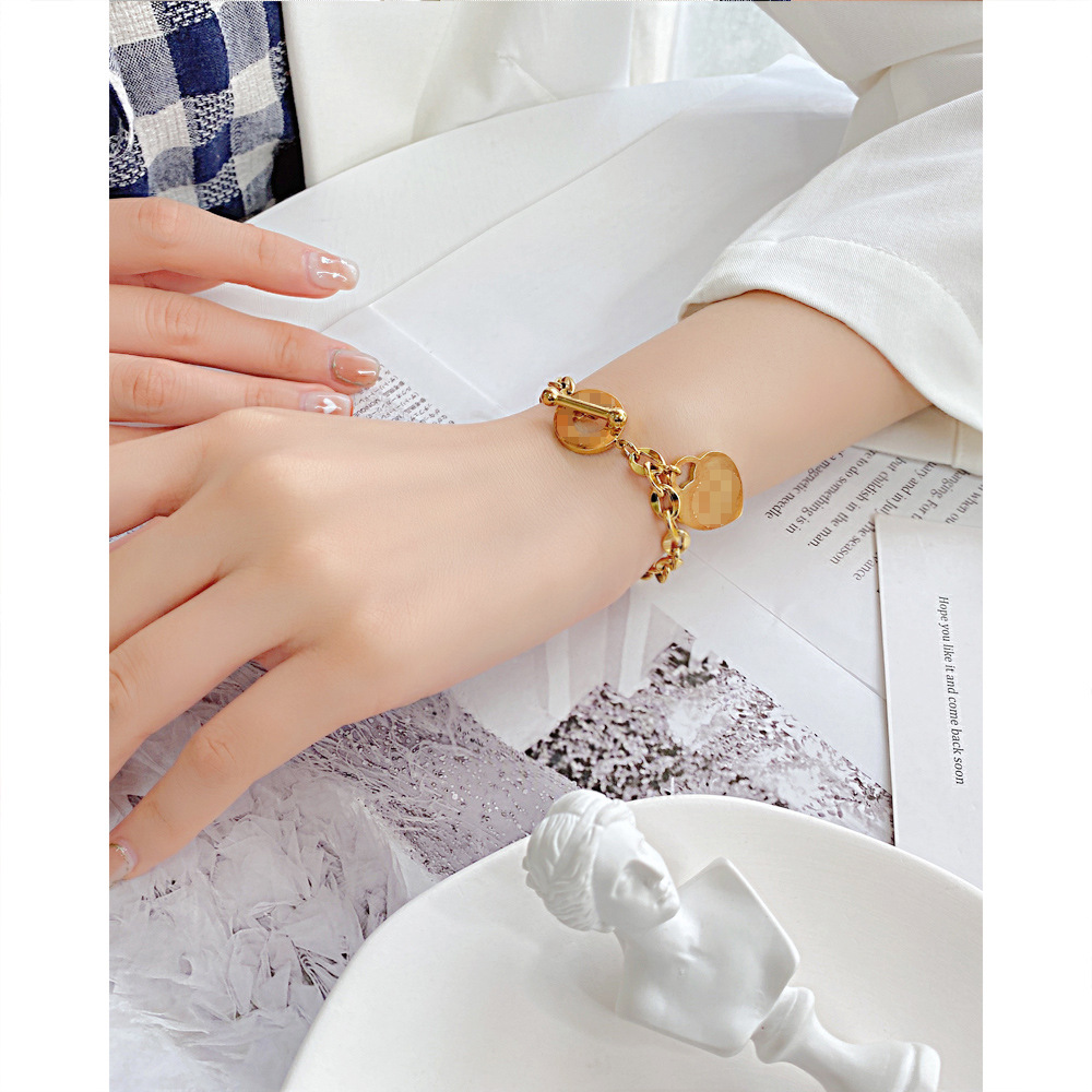 

chain popular love heart Stainless steel Niche design joker OT clasp Titanium steel bracelet female