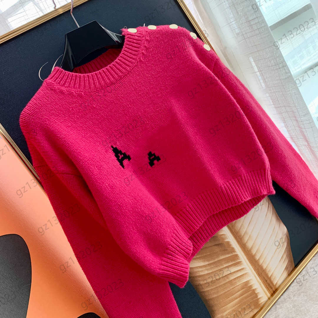 

Womens Sweater Letter Embroidery Custom Buttons Embellish Left Shoulder Short Knit Sweaters Thread Round Neck Long Sleeve Pullover Knitwear Brand Women Apparel