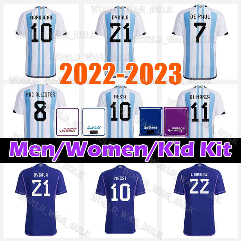 

2022 Argentina Soccer Jerseys MESSIS Argentinas DYBALA MARTINEZ MARADONA DI MARIA DE PAUL GOMEZ J.CORREA RODRIGUEZ PAREDES ROMERO Football shirt 22 23 Men Women Kids, Kid kit 2022 jersey(a gen ting)