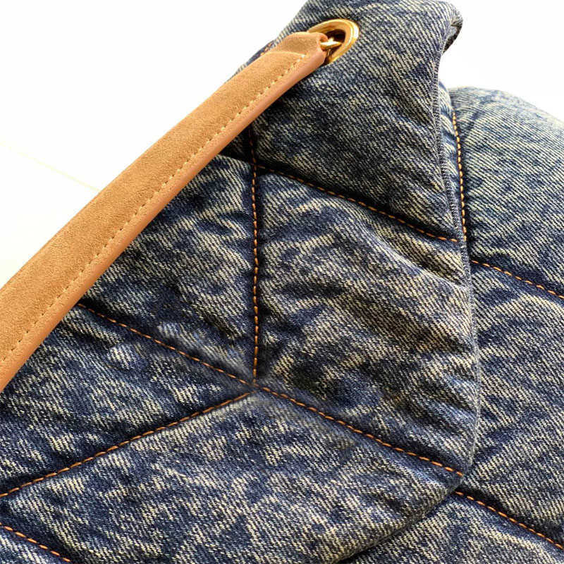 

Ladies Denim Shoulder Crossbody Bag Designer Messenger Bags Single Zipper Plain Thread Sequins Letter Sequined Hasp Soft Canvas Fla, Golden hardware-white