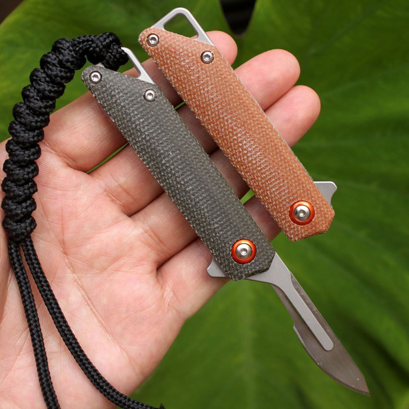 

Pocket Utility Knife Scalpel Blade Outdoor Camping Folding Knife Keychain Pendant Flax Handle