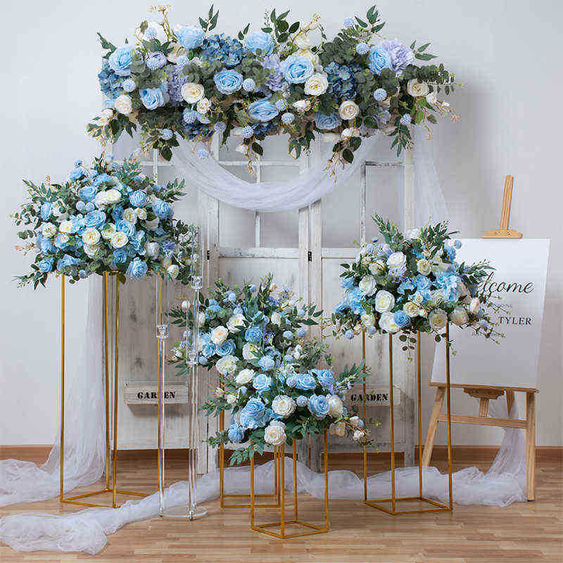 

Faux Floral Greenery Large Wedding Flowers Row Table Midpoint Artificial Silk Flower Ball Rose Fake Plants Events Party Background Arrangement Props J220906