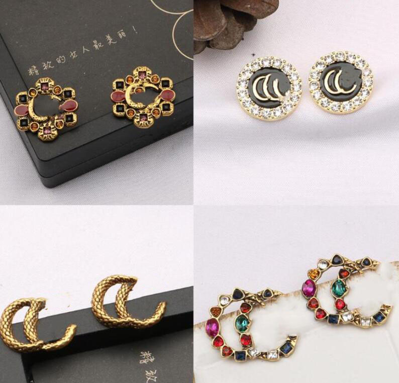 

20colors 18K Gold Plated G Letters Stud Brand Designers Earrings Women Gold Crystal Rhinestone Pearl Earring for Wedding Party Jewerlry Accessories