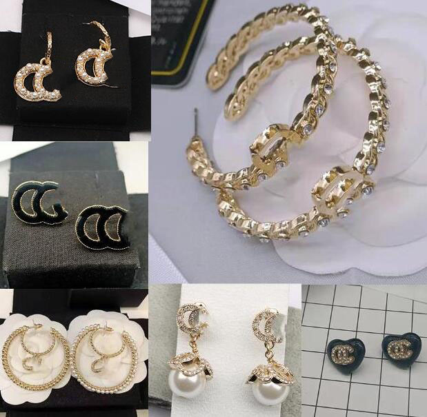 

18K Gold Plated Brand Designers Letters Stud Earrings Geometric Women Rhinestone Pearl For Wedding Party Jewerlry Accessories