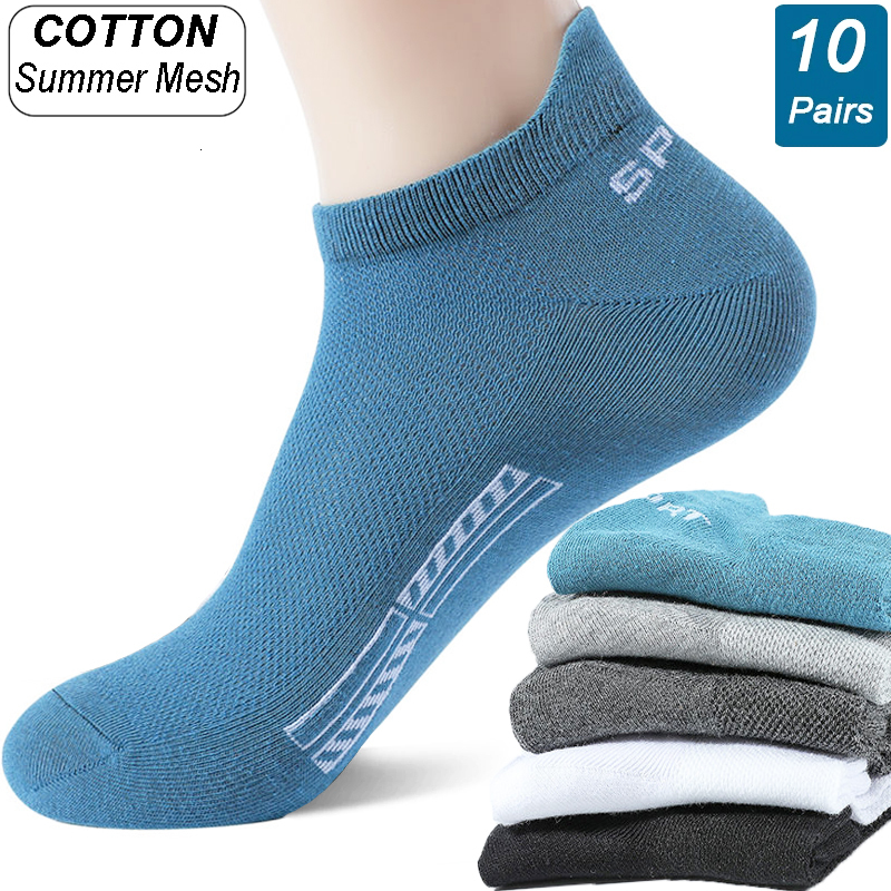 Mens Socks 10PairsLot High Quality Men Ankle Breathable Cotton Sports Mesh Casual Athletic Summer Thin Cut Short Sokken Gifts 221130