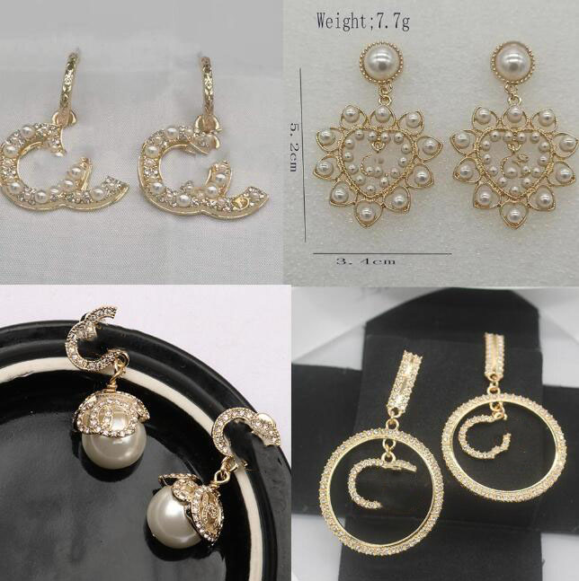 

Luxury Brand Designers Letters Stud Clip Simple Retro 18K Gold Plated Geometric Famous Women Tassel Crystal Rhinestone Pearl Earring Wedding Party Jewerlry