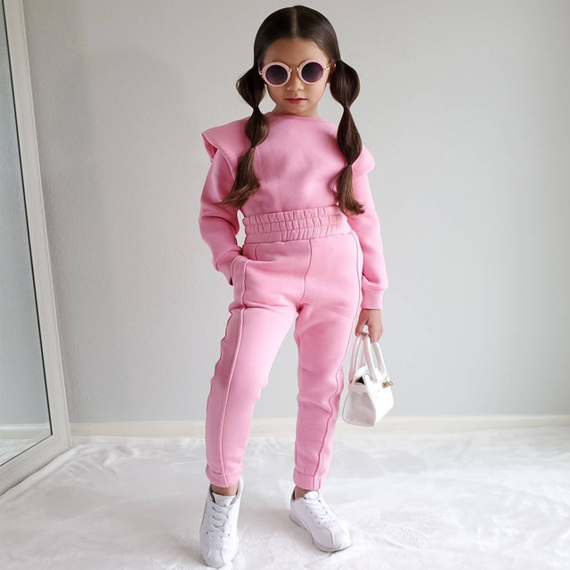 2022 Clothing Sets Autumn New Ins Style Boys Girls Solid Long Sleeve Top Pants 2 Pieces Set Sporty Casual Kids Clothes Age 3T-8T