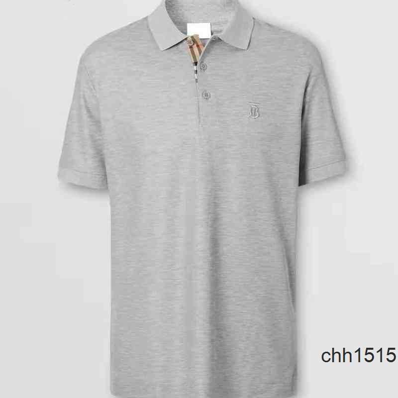 

New mens model burbrerys European station casual polo shirt mens classic solid color letter embroidery mens womens summer short sleeve, Black