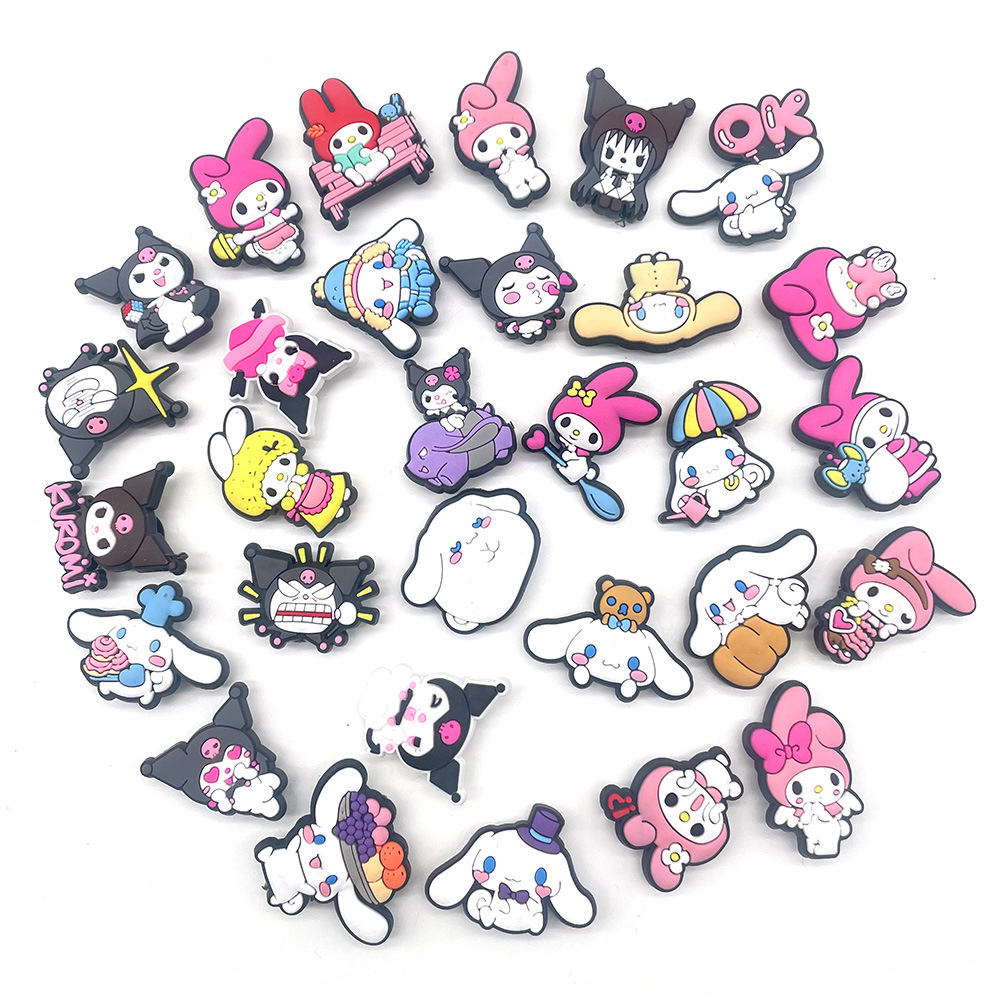 

Anime charms pink kuromi melody wholesale childhood memories funny gift cartoon charms shoe accessories pvc decoration buckle soft rubber clog charms, Equally mixed colors