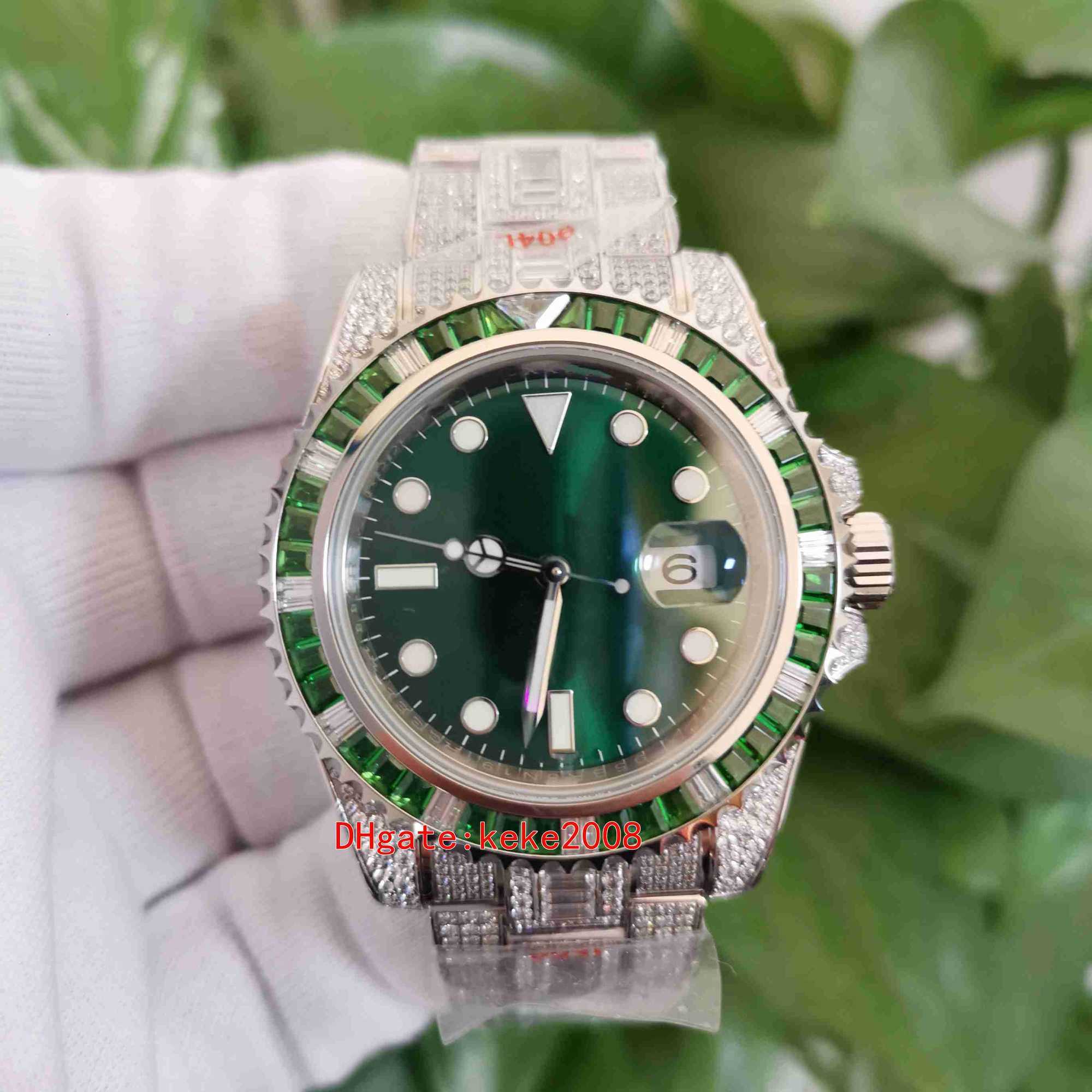 

Super Quality men Watches 904 Steel CAL.3135 Movement 40mm 116610 Green Full Diamond Gem Beze Bracelet Mechanical Automatic Mens Men's, 19