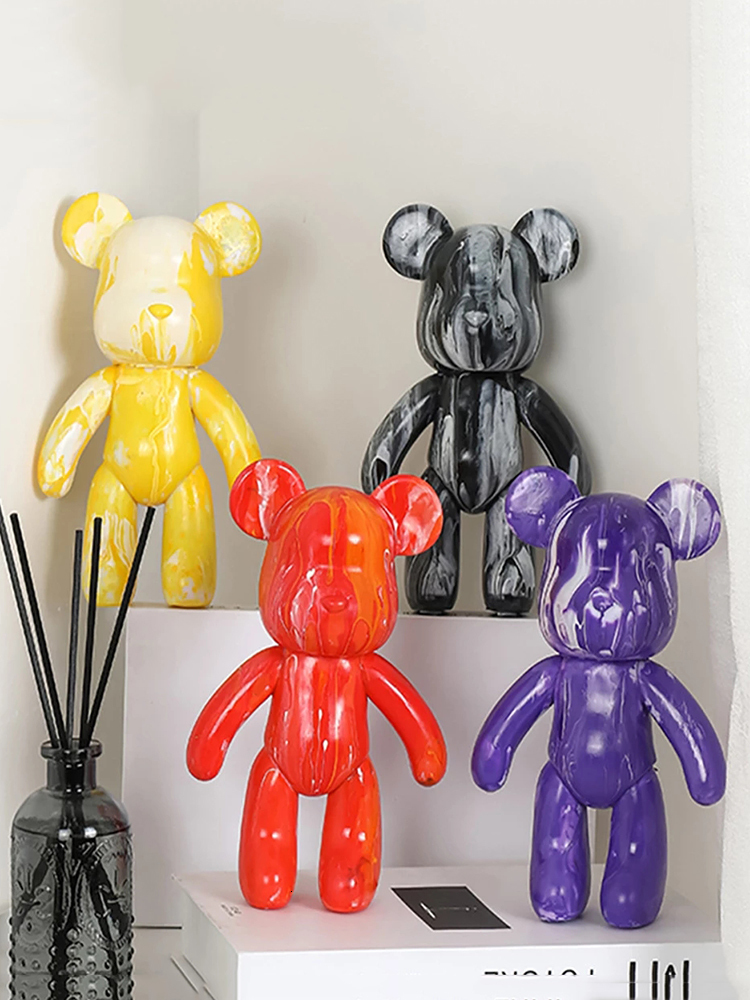 

Decorative Objects Figurines Fluid Bear set Handmade Diy Graffiti brick Statue Manual Parent child Toys Painting Violent Sculpture Home Decor 221129