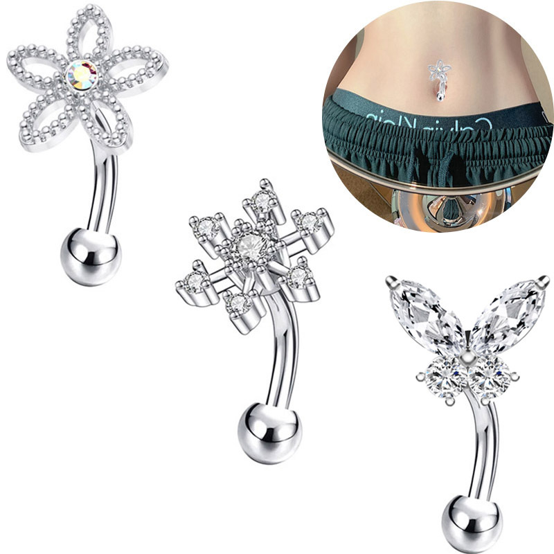 

Bell Button Rings for Women Buttefly Flower Crystal Stainless Steel Crystal Navel Ring