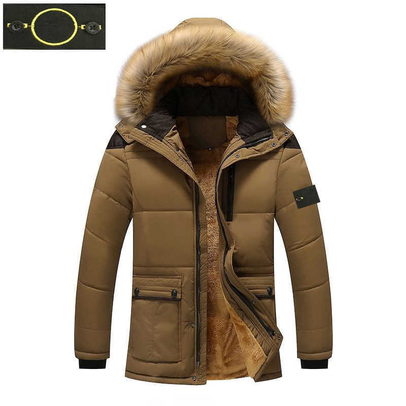 

plus size Men's Winter Down stone Jackets island outdoor coats windproof overcoat stoney Waterproof and snow proof puffer Jacket is land Thick colla fur caot size S-4XL, Khaki
