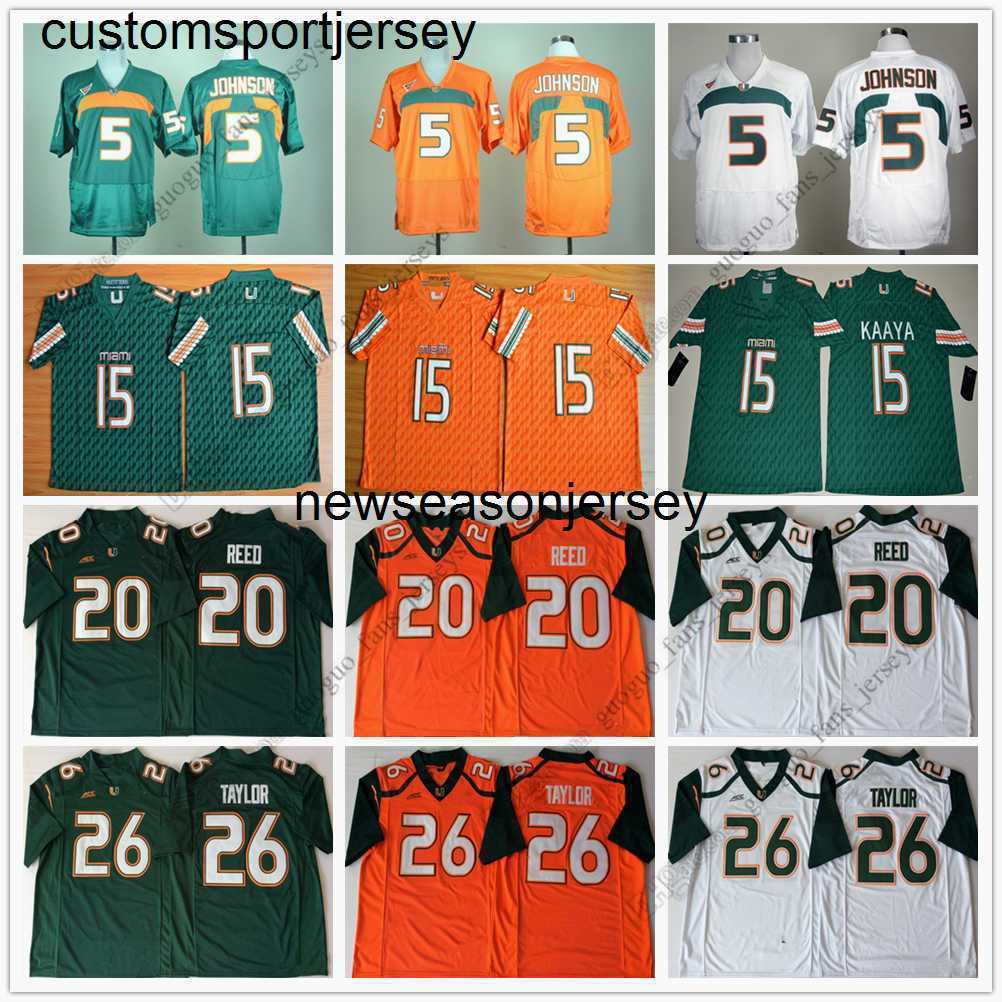 Maillot de football NCAA Hurricanes 5 Andre Johnson 15 Brad Kaaya 20 Ed Reed 26 Sean Taylor S-XXL