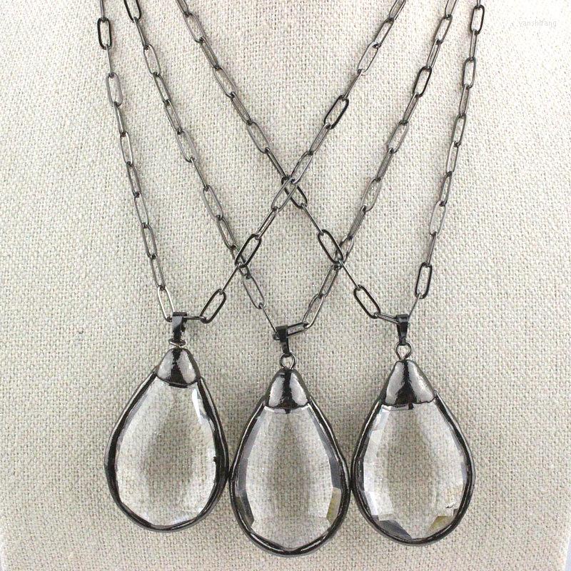 

Pendant Necklaces 16inch 5pcs/lot Design Plated Glass Charm Necklace Clear Component Rosary Chain Wholesale