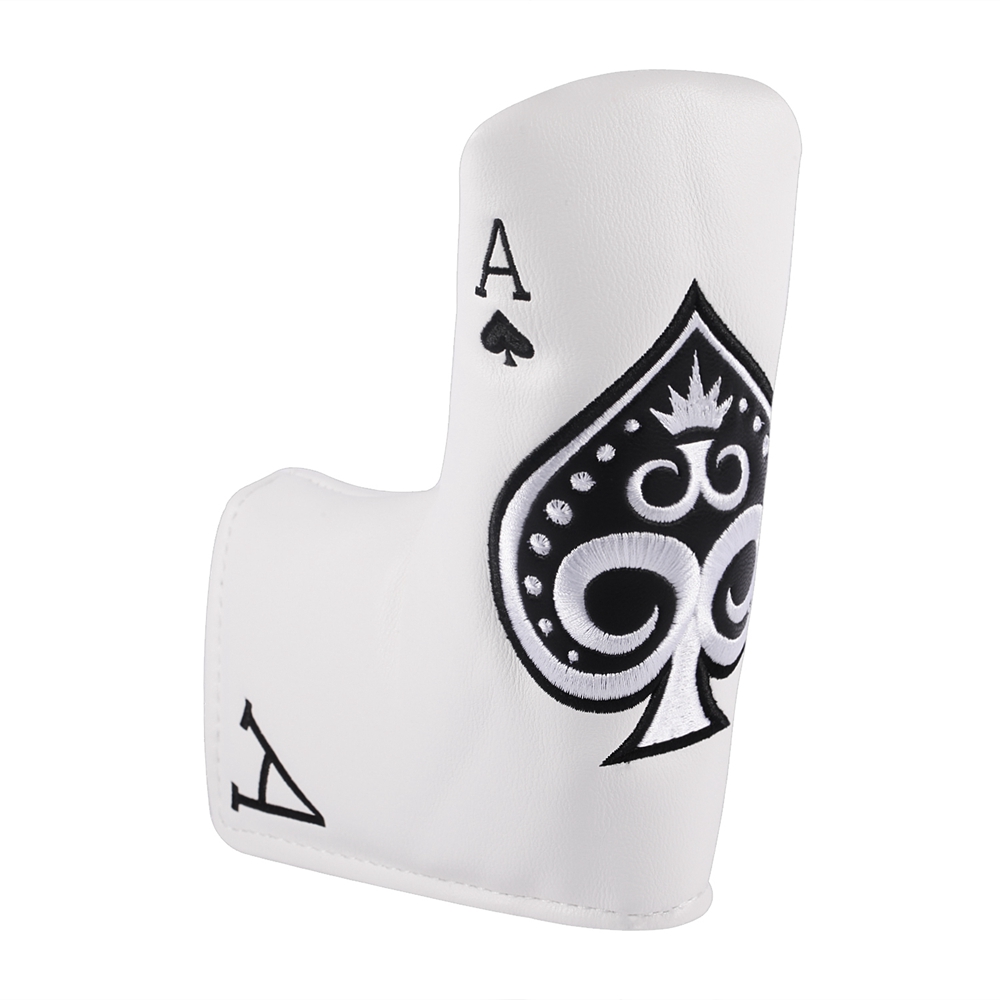 

Ace of spades White PU Leather Embroidery Golf Club Headcover Blade Putter cover