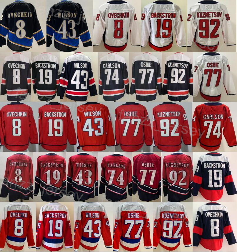 

Men Hockey 2023 Reverse Retro 43 Tom Wilson Jersey 8 Alex Ovechkin 19 Nicklas Backstrom 77 TJ Oshie 92 Evgeny Kuznetsov 74 John Carlson Alternate Stadium Series Team, Red