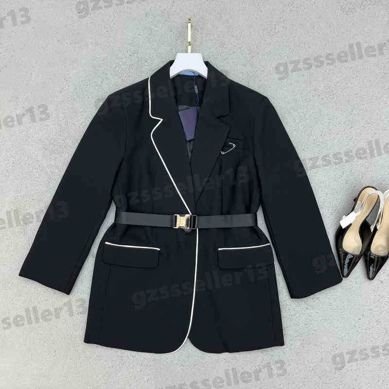 

Designer Womens Jacket P..R Fashion Brand Blazer Classic Style Lapel Corset Designer Jackets With Belt Luxury Womens Clothing 2 Colors, 10