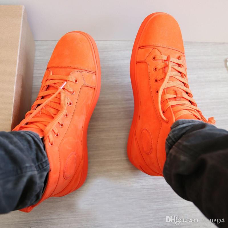 

Red Bottomed Christians Designer Fashion High Top Orange Suede Flats Sneaker Shoes Luxury Comfort For Men Women Sneakers Wholesale Ch ceZ, As is shown in