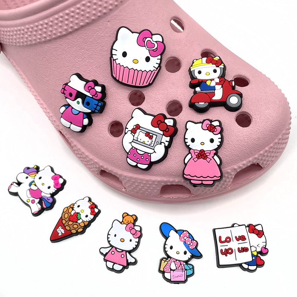 

Anime charms wholesale pink cats bowknot cartoon charms shoe accessories pvc decoration buckle soft rubber clog charms fast ship, Equally mixed colors
