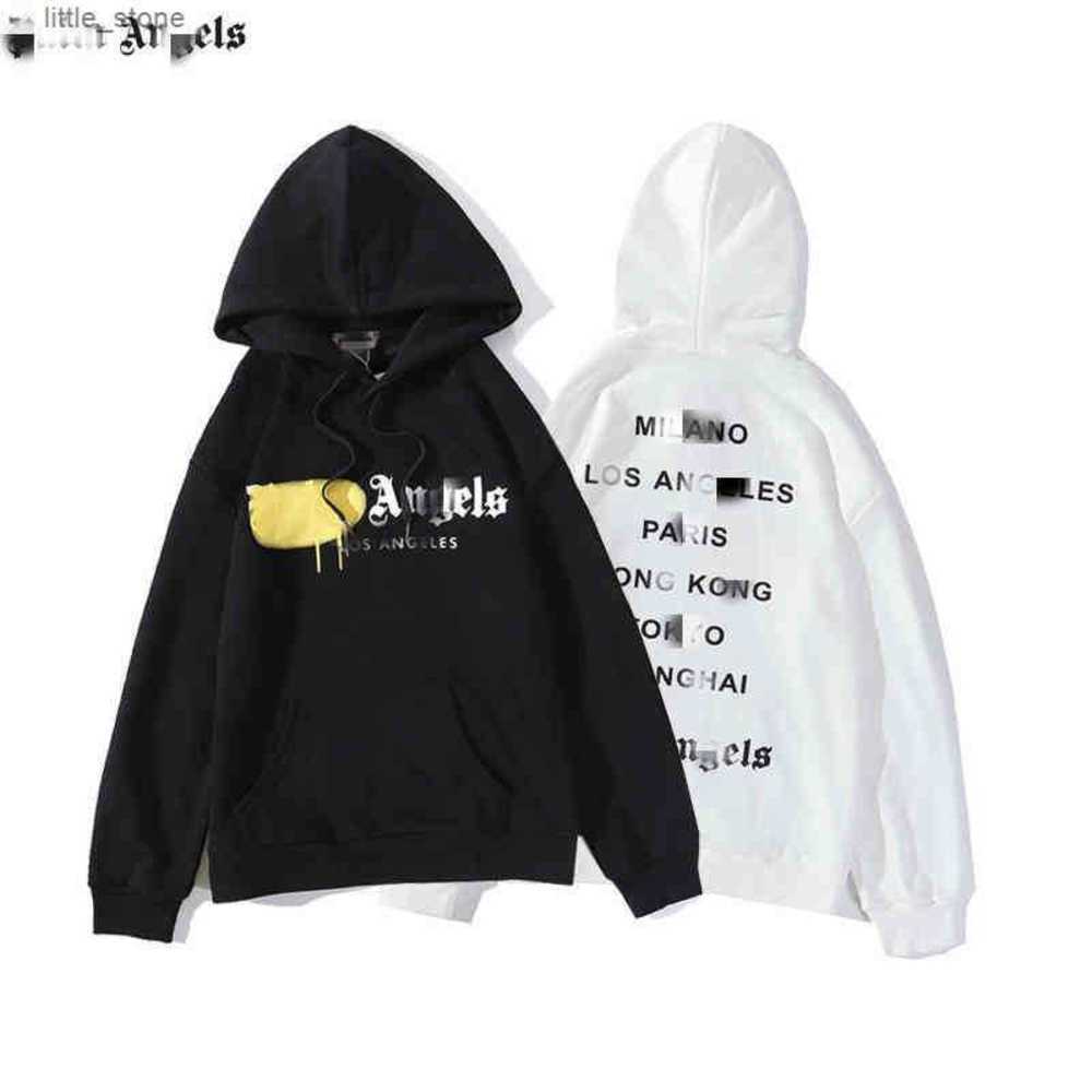 

Sweatshirts European and American Designer Palmangel Hoodies Letters Yellow Spray High Streets Sluggish Loose Hooded Men Women'rdrr, White