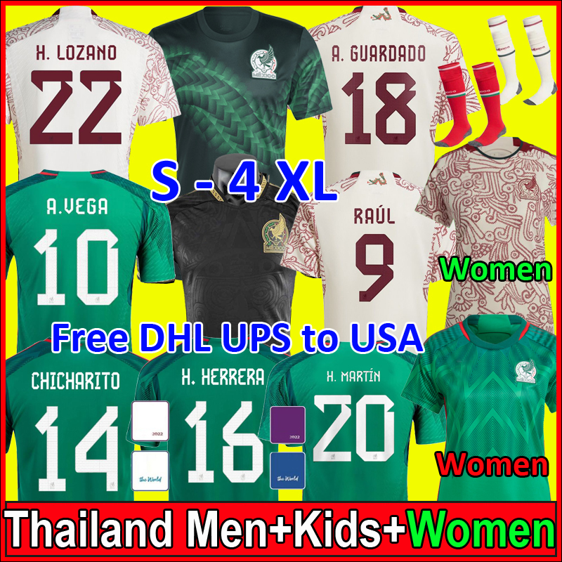 

FREE DHL UPS To Usa 2022 soccer jerseys Mexico RAUL H.LOSANO GUARDADO CHICHARITO G DOS SANTOS football shirt mexican men kids women sets uniform camisetas kit, Women home