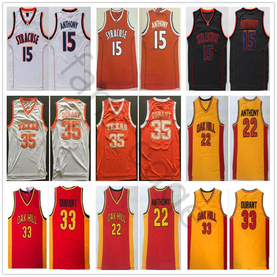 

NCAA Syracuse Orange Carmelo #15 Anthony Oak Hill High School 22 Anthony 33 Durant Texas Longhorns Kevin 35 Durant College Basketball Jersey, Black