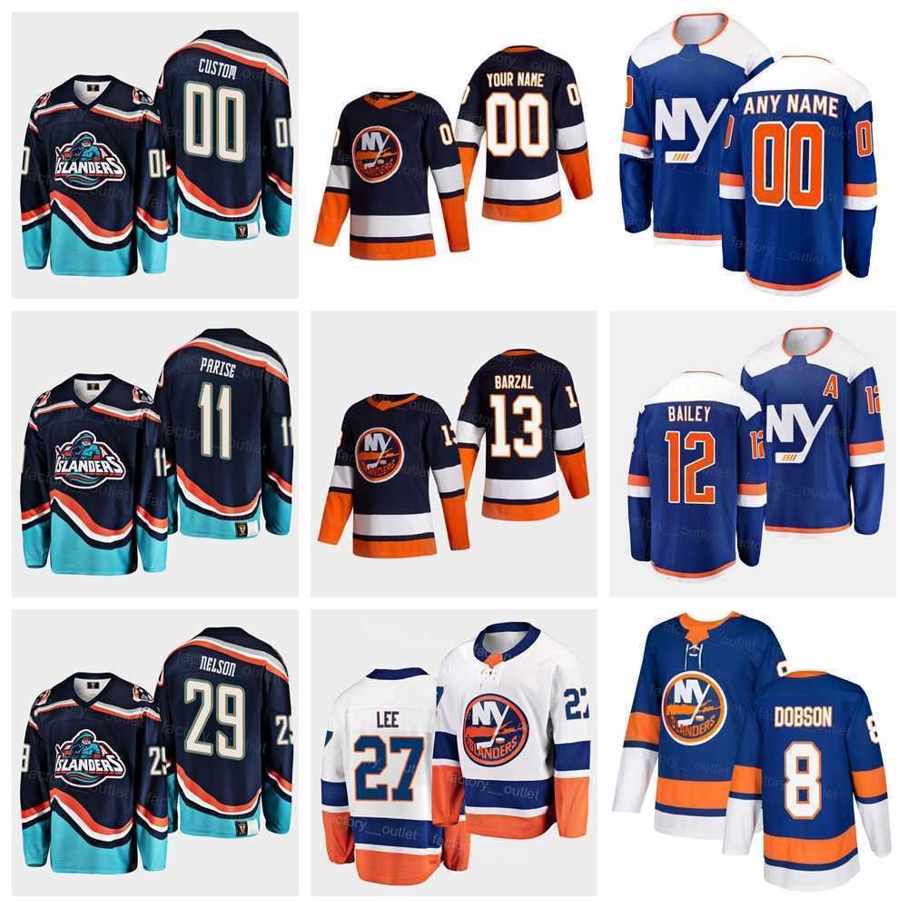 

New York Hockey Islanders 13 Mathew Barzal Jersey''Nhl''Reverse Retro 8 Noah Dobson 11 Zach Parise 12 Josh Bailey 27 Anders Lee 33 Zdeno Cha, Navy blue