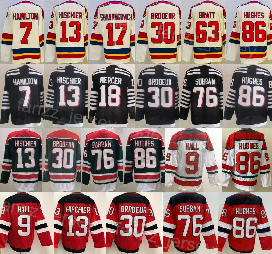 

Mens Reverse Retro Hockey 7 Dougie Hamilton Jerseys 13 Nico Hischier 30 Martin Brodeur 76 PK Subban 86 Jack Hughes 9 Taylor Hall 18 Dawson Mercer Red Alternate Black, White