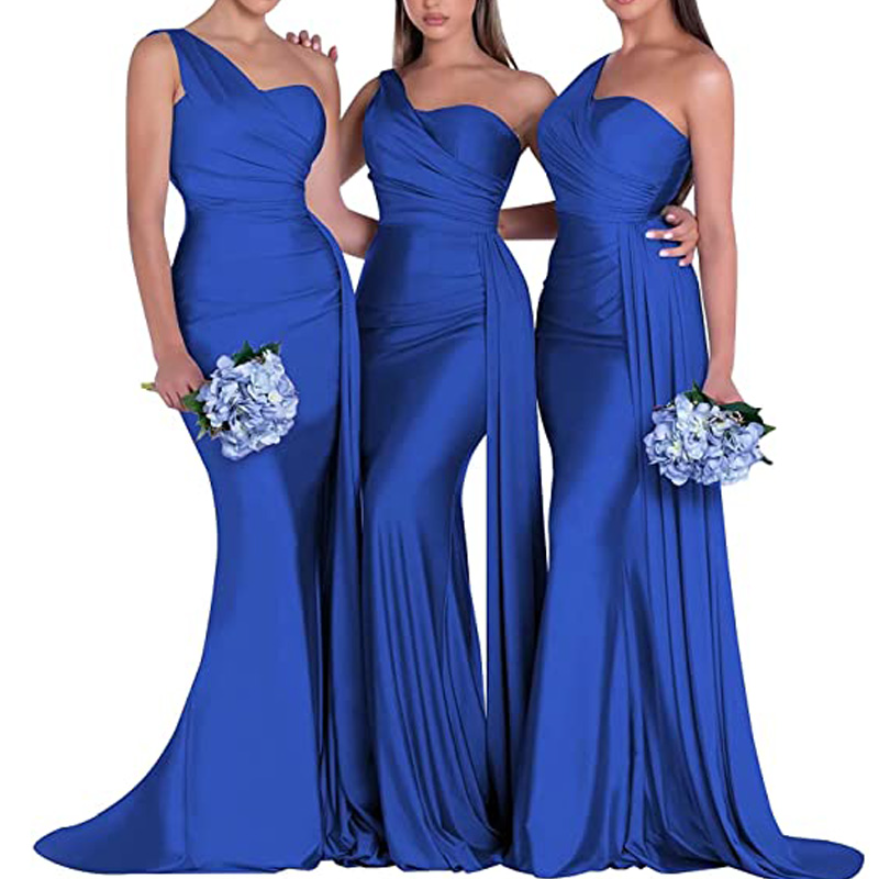 

Royal Blue Bridesmaid Dresses 2023 Wedding New Satin One Shoulder Sexy Mermaid Vestidos Para Bodas Mujer Invitada Chic B1130