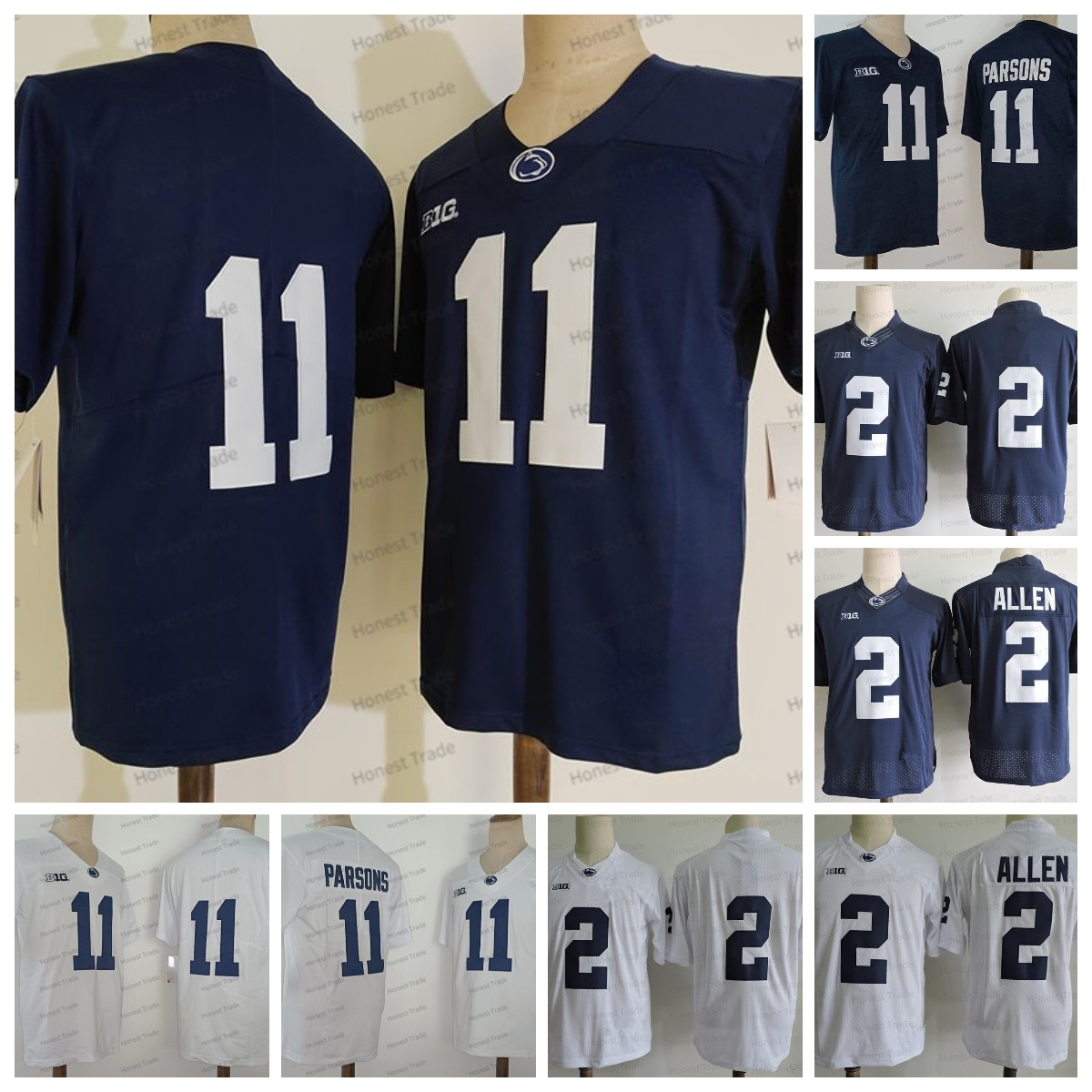 

NCAA Penn State Football Jersey 11 Micah Parsons 2 Marcus Allen White Color Navy Mens College Mens Stitched Jerseys Embroidered, Men jersey;no name