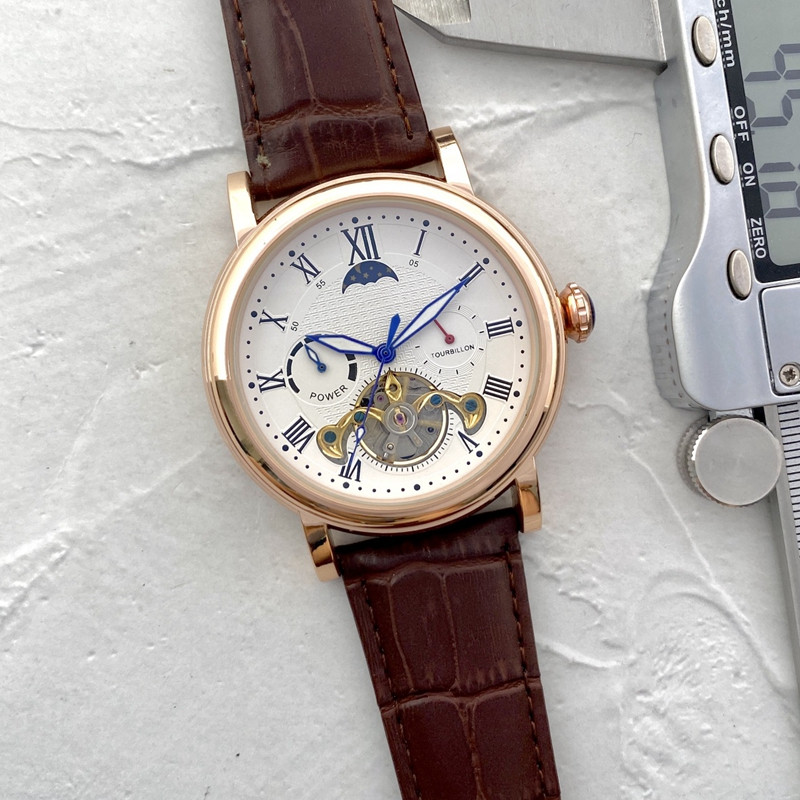 

Men Watch Stainless Steel tourbillon Five stitches All dials work Luxury Brand 46mm Automatic mechanical Watches leather Strap CART Fashion