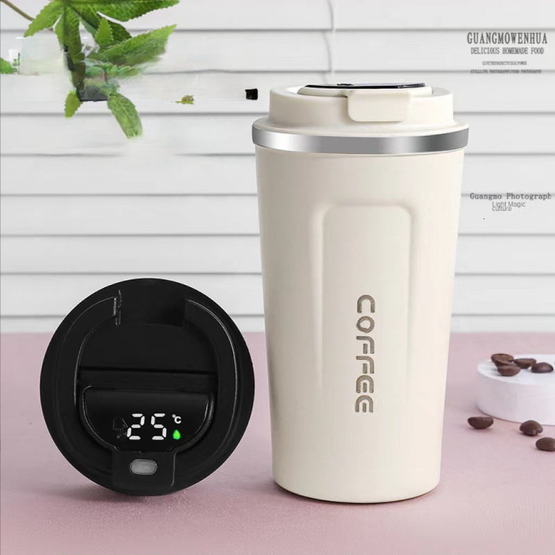 

Water Bottles 380ml 510ml Smart Thermos Bottle for Coffee LED Temperature Display Thermal Mug Insulated Tumbler taza termica garrafa copo 221129, Pink