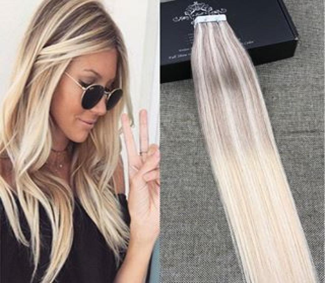 

Balayage color 16 24 inch Glue Skin Weft PU Tape in Human Hair Extensions Brazilian REMY Hair To USA3062706, T#6/613;contact me if u want other colo