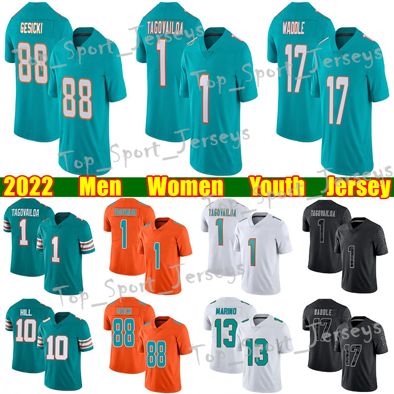 

1 Tua Tagovailoa 10 Tyreek Hill Football Jersey Dan Marino Xavien Howard Jaylen Waddle Teddy Bridgewater Mike Gesicki Jevon Holland Jaelan Phillips jerseys, White men