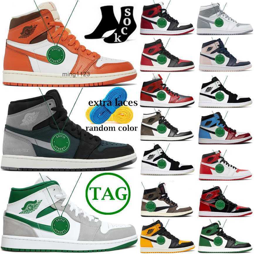 

2023 Mens High OG jorban 1s basketball shoes jumpman 1 Stage Haze university blue patent bred heritage brotherhood Gorge Green dark mocha Pale JORDON, Color # 36