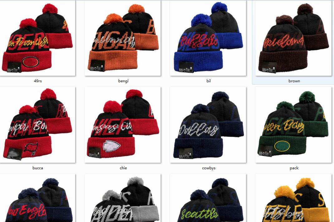 

2022 Knit Hat Football Beanies Pom Cuffed Cap Football Teams Knits Hats Mix And Match All Caps