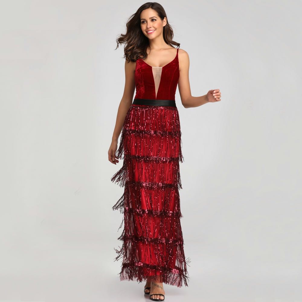 2022 red Sequined Evening Dresses for Pregnant Women V-Neck strap tassles Plus Size Lace-Up Formal Prom Gowns Maternity Bling Special Occasion Dress