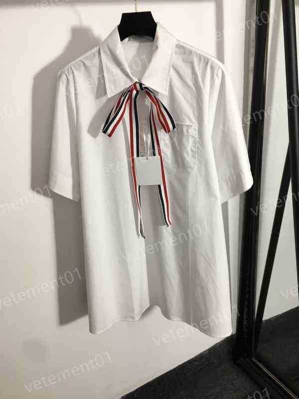 

Designer Womens Dresses T..B Bow Tie Neck Short Sleeve Cotton Shirt Dress Women Luxury Summer Party Dresses Cool And Breathable White Tops