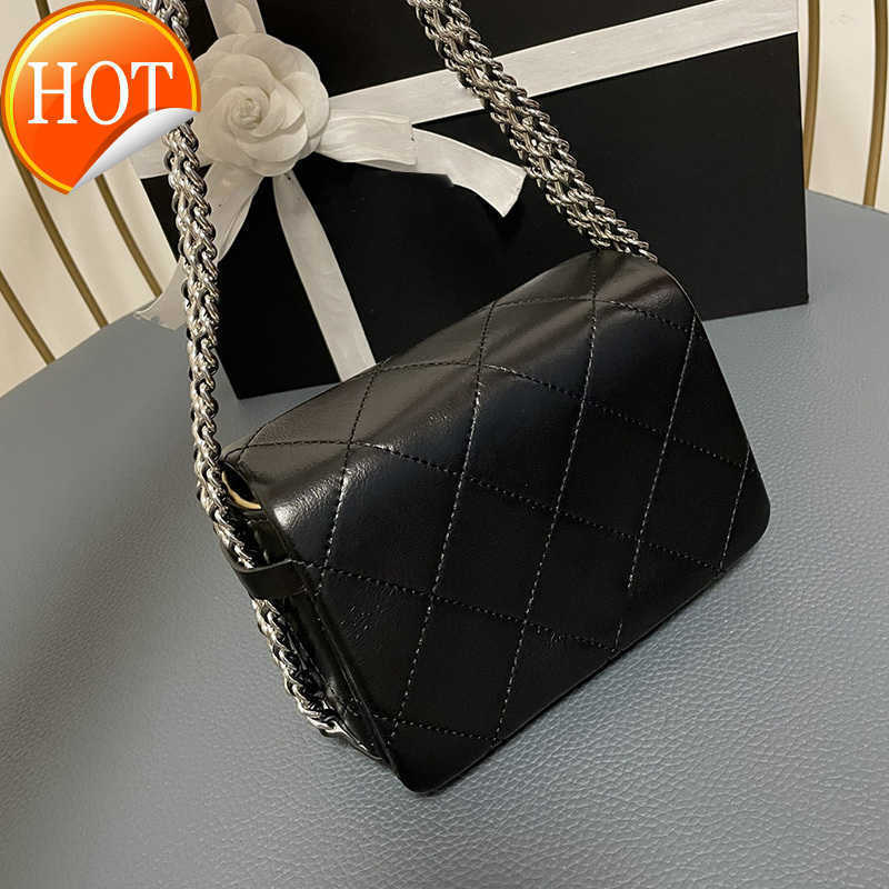

Women's Luxury Designers Shoulder Bags 2023 Textured Cowhide Thick Chain Messenger Bag Fashion Classic Multi-functional Mini Makeup Bag Factory Direct Sale, Black