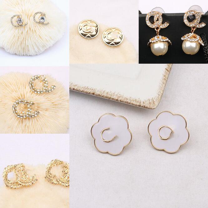 

20style Brand Designers Letters Stud 18K Gold Plated Geometric Metal Women Rhinestone Pearl Dangle Long Earring Wedding Party Jewerlry Accessories