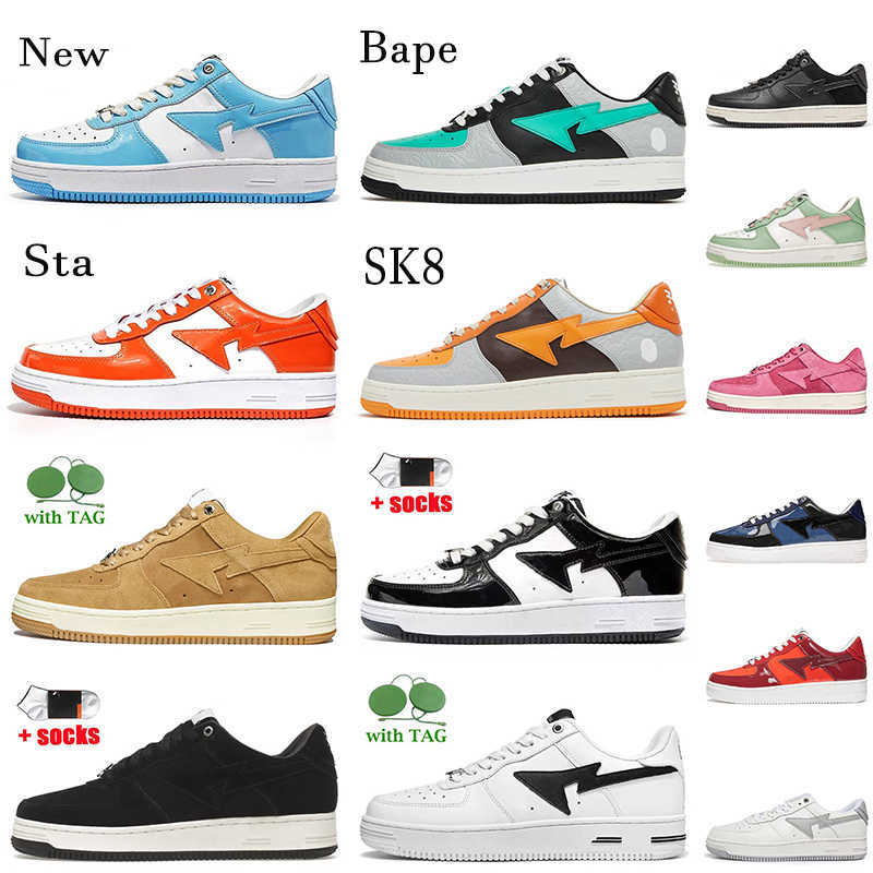 

Wholesale Women Mens Platform Bapestas Casual Shoes Fashion Baped Sta SK8 Trainers Sneakers Pastel Pink Blue White Black Beige Grey Bapestas, C66 white abc camo 36-45