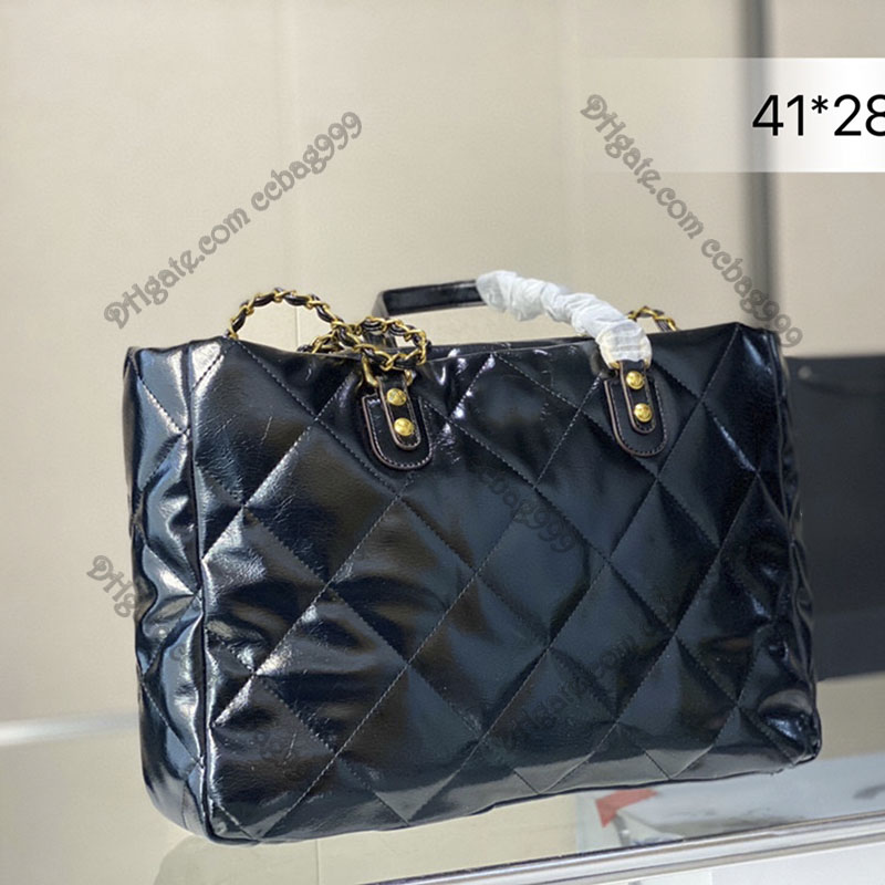 

Fashion Lady Top Handle Shopping Totes Bags Jumbo Patent Leather Diamond Pattern Portable Handbags Pouches Gold Hardware Multi Pochette Crossbody Sacoche 41x28cm, Black