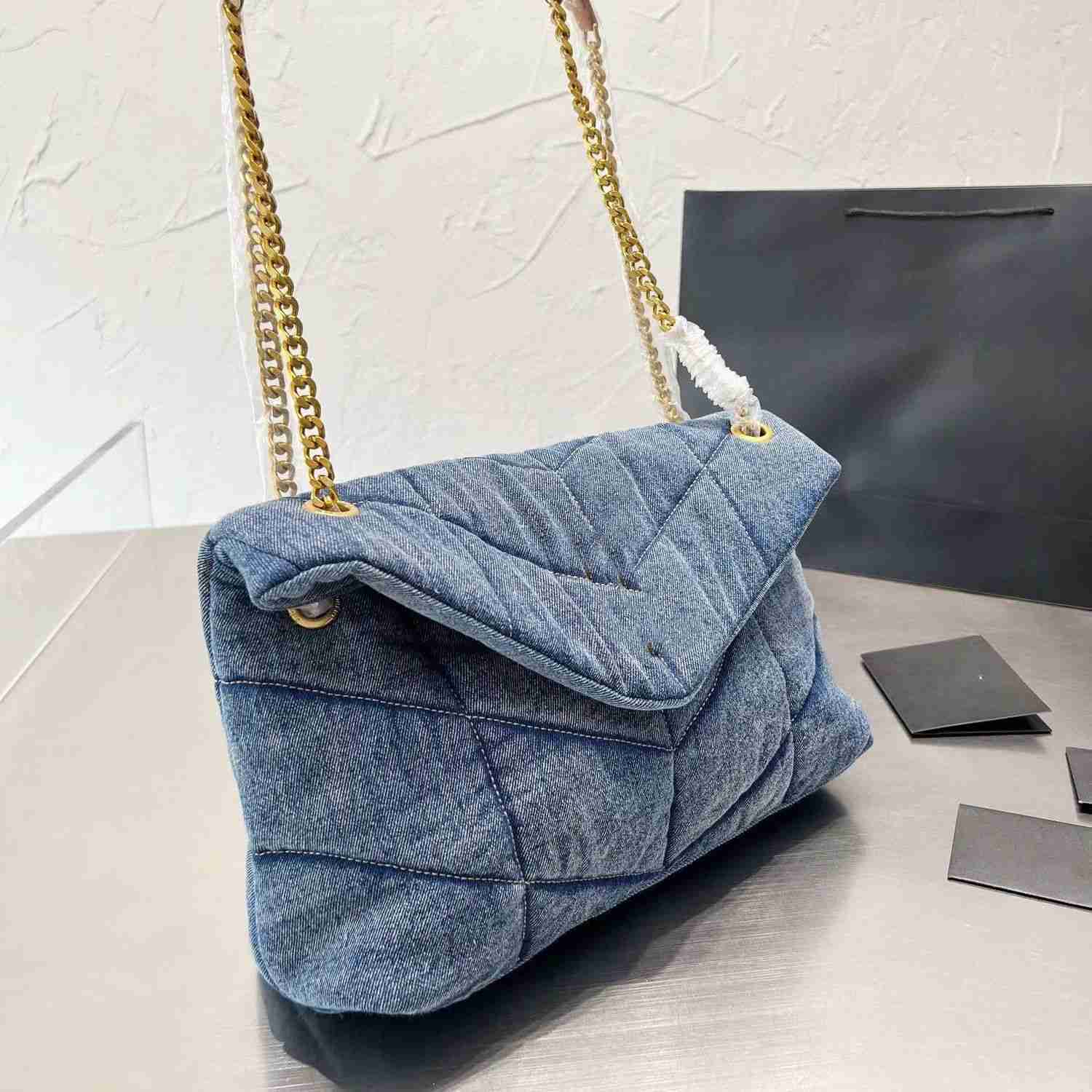 

Handbag Paris Designer Brand Luxury Chain Tassel Shoulder Bag Siant Lourent Manhattan Niki Women's Trendy Leather Retro Versatile Lady Purse 9TP0, Sky blue