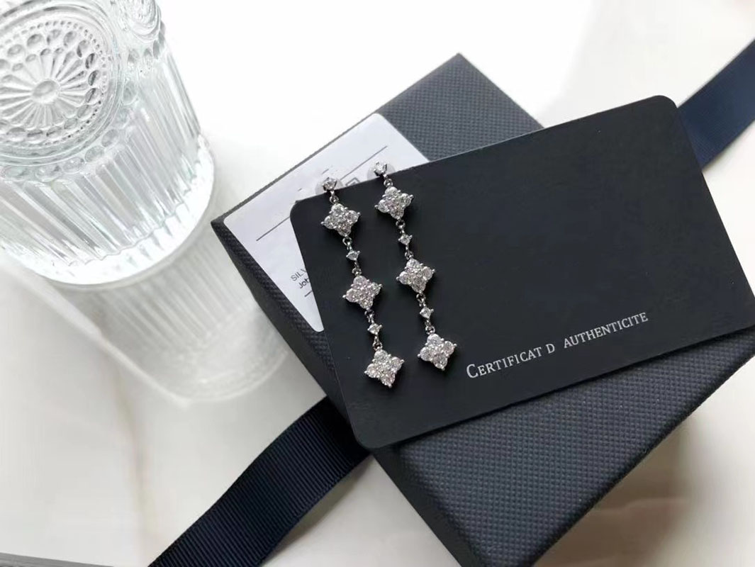 

luxury austria shining diamond earrings stud charm genuine 925 sterling silver clover love designer earing for women crystal sweet earring wedding party jewelry
