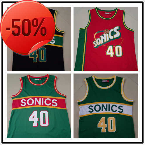 

Basketball Jerseys shirt supersonic 20 Peyton 40 Kemp white green red embroidered basketball shirt, 20\black retro