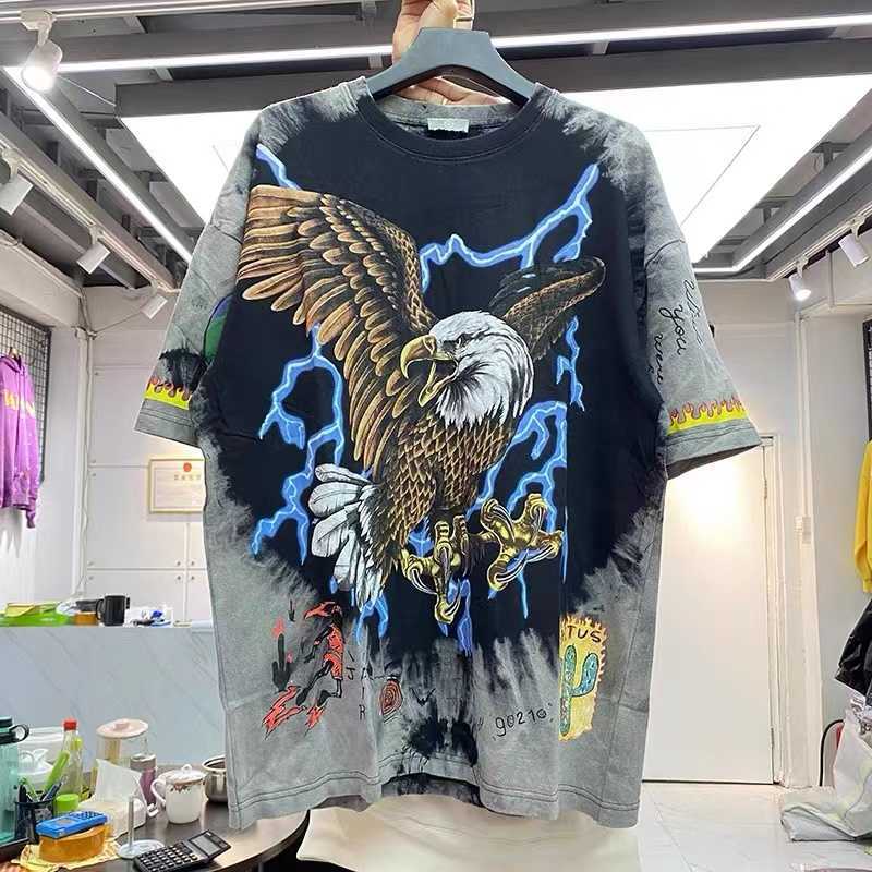 

Men's T-Shirts Lightning eagle graffiti tie-dye short-sleeved T-shirt men loose T221130, Picture color