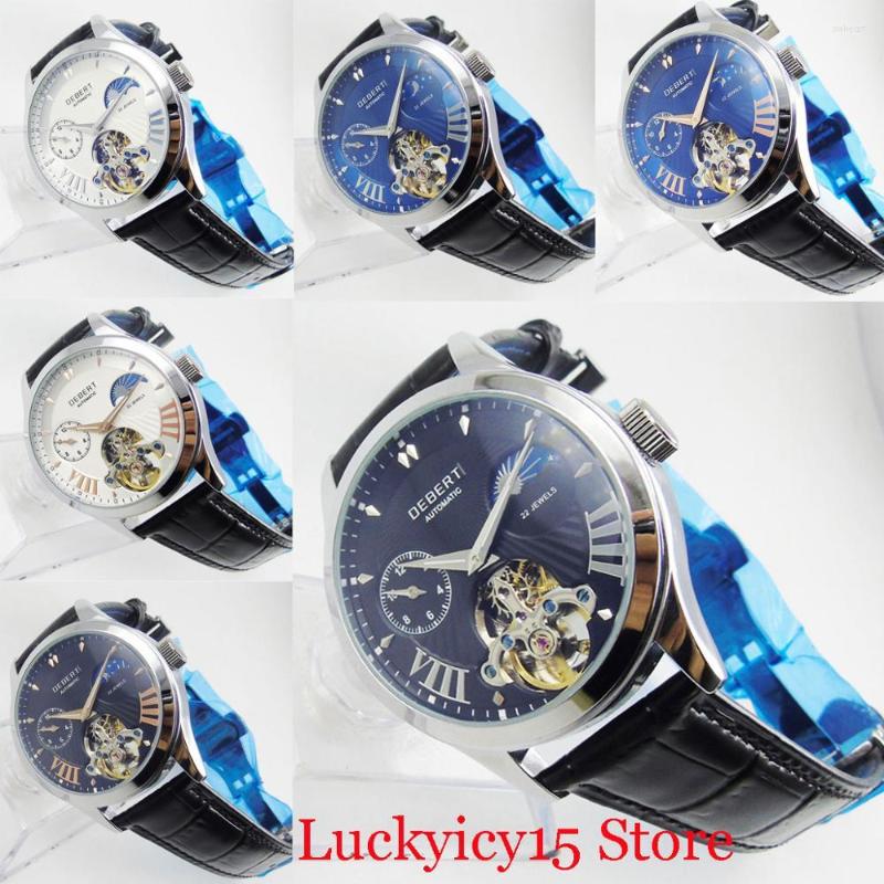 

Wristwatches DEBERT Brand 2022 Arrival 41mm Mechanical Men Wristwatch Day Night Indicator Deployment Clasp 12 Hours 22 Jewerls Movement, Black-1