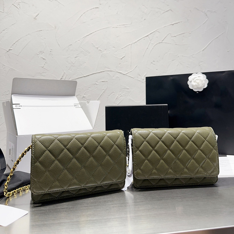 

Womens Designer Caviar Leather Wallet Bags Card Holder Purse With Gold/Silver Metal Hardware Matelasse Chain Crossbody Shoulder Multi Pochette Handbags 19X12CM, Box