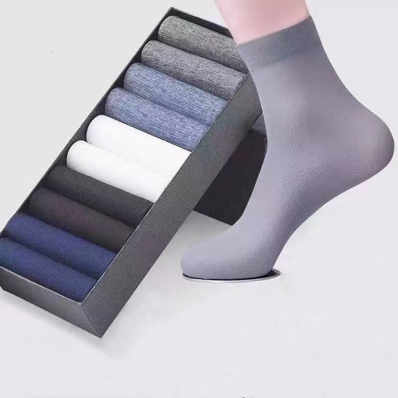 Mens Socks 10pairsMens Thin Ice Stockings Summer Breathable Casual Solid Color Elastic Silk Cool Midtube Business 221130
